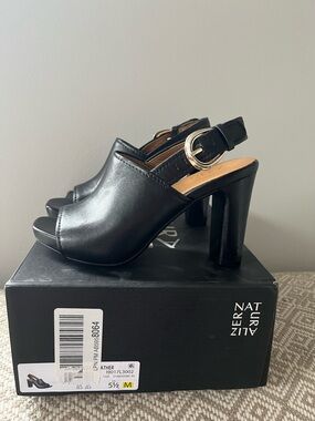 Naturalizer Jianna Black Leather slingback Heel with Buckle